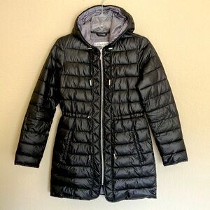 💜 Kenneth Cole New York Black Zip-Close Packable Hooded Puffer Jacket Sz S